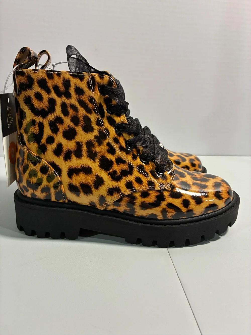 art class Leopard Print Girls Combat Boots